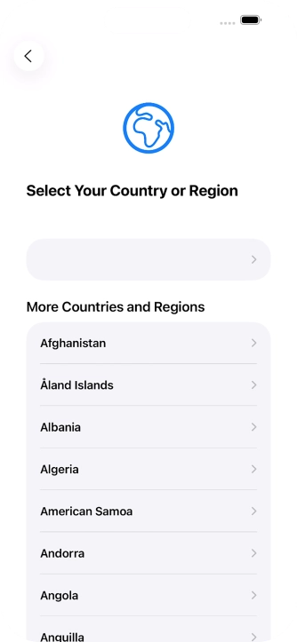 Press the required country or area. Press the required country or area.