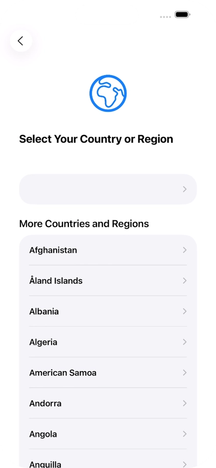 Press the required country or area. Press the required country or area.