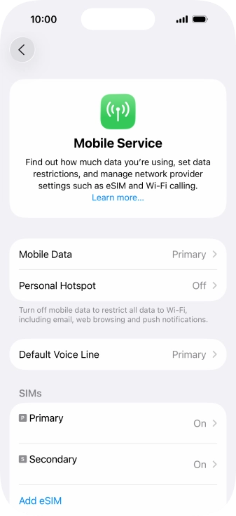 Press the required eSIM below Press the required eSIM below