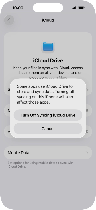 If you turn off the function, press Turn Off Syncing iCloud Drive. If you turn off the function, press Turn Off Syncing iCloud Drive.