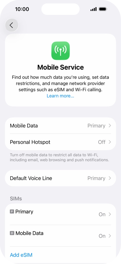 Press the required eSIM below Press the required eSIM below
