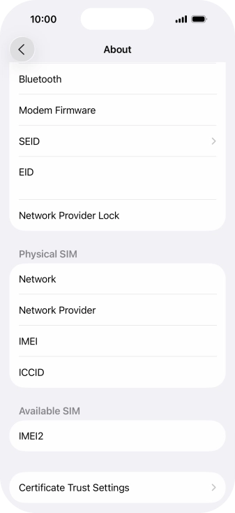 Your phone's EID number is displayed below EID. Your phone's EID number is displayed below EID.