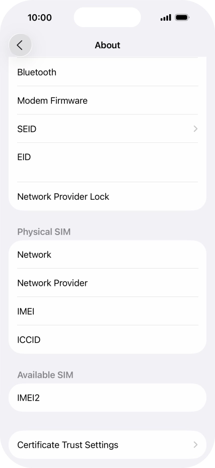 Your phone's EID number is displayed below EID. Your phone's EID number is displayed below EID.