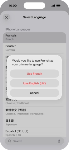 To select the new language as the default phone language, press Use ‹language›. To select the new language as the default phone language, press Use ‹language›.