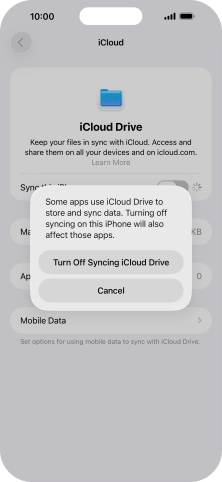 If you turn off the function, press Turn Off Syncing iCloud Drive. If you turn off the function, press Turn Off Syncing iCloud Drive.