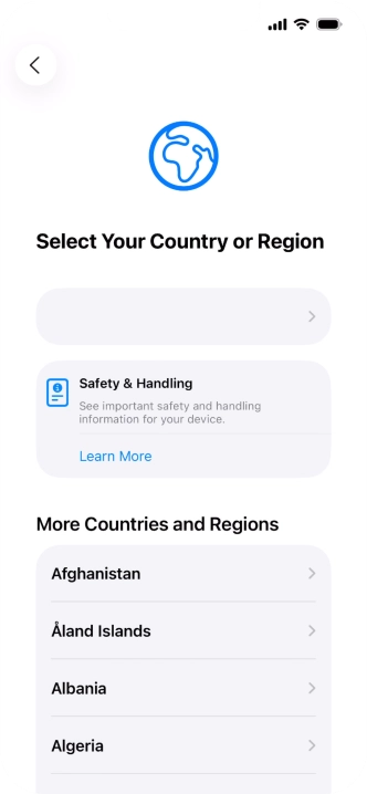 Press the required country or area. Press the required country or area.
