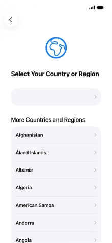 Press the required country or area. Press the required country or area.
