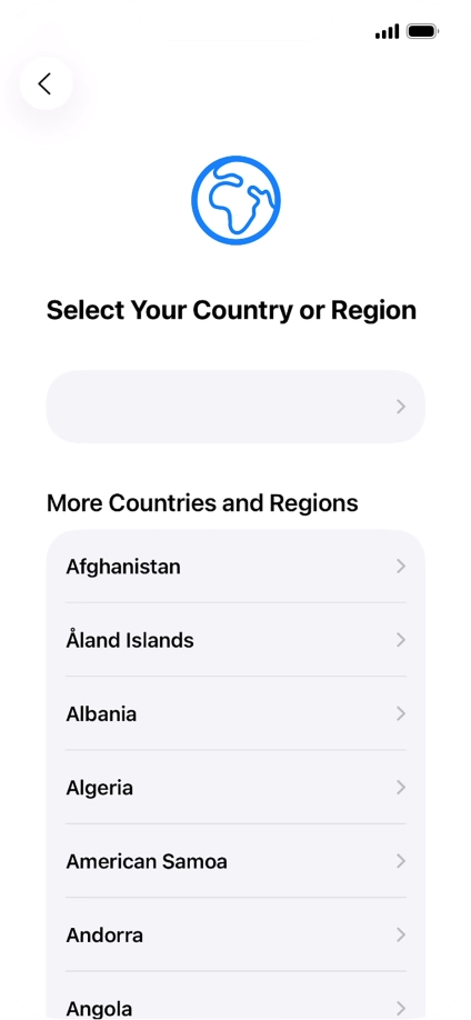 Press the required country or area. Press the required country or area.