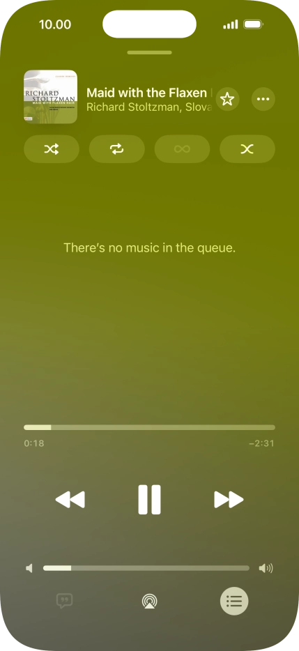 Press the shuffle icon to turn the function on or off. Press the shuffle icon to turn the function on or off.