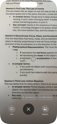 To use visual intelligence on a text, take a picture of the text, press the required setting and follow the instructions on the screen to use the function. To use visual intelligence on a text, take a picture of the text, press the required setting and follow the instructions on the screen to use the function.