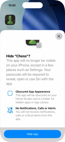 Press Hide App. Press Hide App.