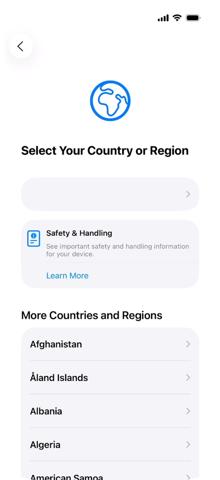 Press the required country or area. Press the required country or area.