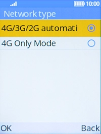 Select the required network mode. Select the required network mode.