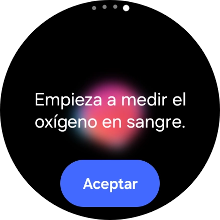 Pulsa Aceptar y espera mientra el smartwatch está midiendo la saturación de oxígeno en sangre. Pulsa Aceptar y espera mientra el smartwatch está midiendo la saturación de oxígeno en sangre.
