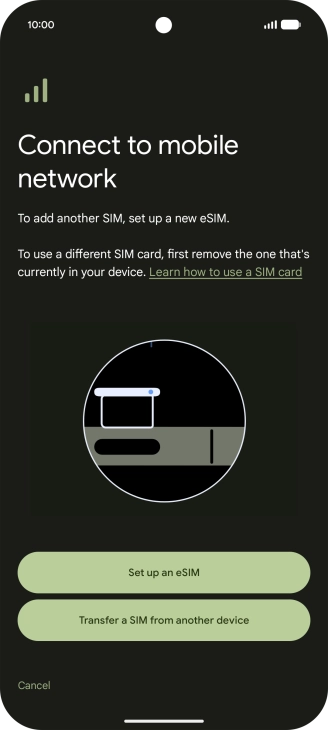 Press Set up an eSIM. Press Set up an eSIM.