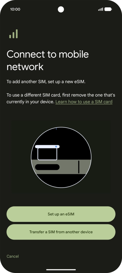 Press Set up an eSIM. Press Set up an eSIM.