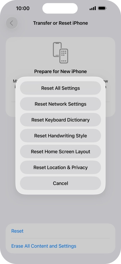 Press Reset All Settings. Press Reset All Settings.