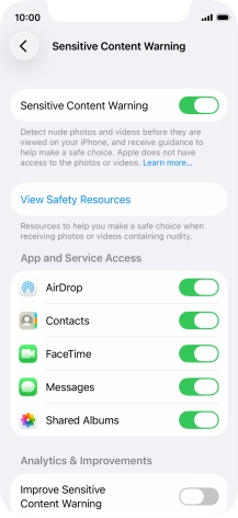 Press the indicators next to the required applications to turn the function on or off. Press the indicators next to the required applications to turn the function on or off.