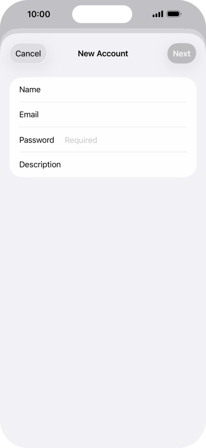 Press Password and key in the password for your email account. Press Password and key in the password for your email account.