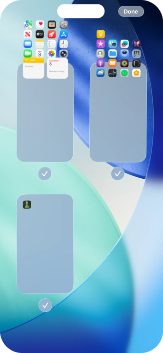 Press the field below the required home screen page to turn page view on or off. Press the field below the required home screen page to turn page view on or off.