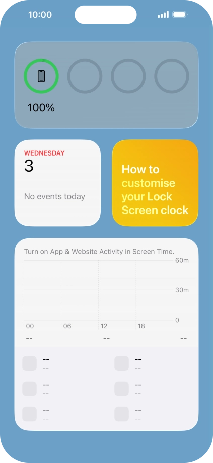 Slide your finger up or down on the screen to see more widgets. Slide your finger up or down on the screen to see more widgets.