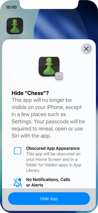 Press Hide App. Press Hide App.