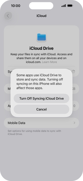 If you turn off the function, press Turn Off Syncing iCloud Drive. If you turn off the function, press Turn Off Syncing iCloud Drive.