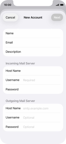 Press Username and key in the username for your email account. Press Username and key in the username for your email account.