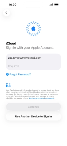 Press Required and key in the password for your Apple Account. Press Required and key in the password for your Apple Account.
