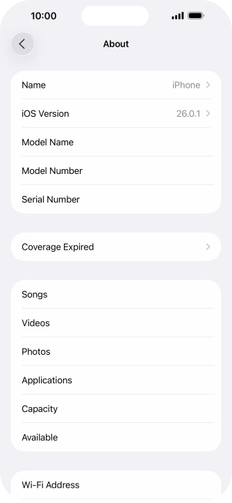 Your phone's software version is displayed next to iOS Version. Your phone's software version is displayed next to iOS Version.