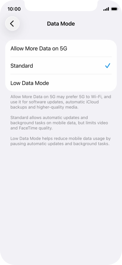 Press the required setting. Press the required setting.