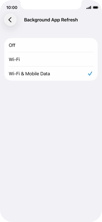 To turn off background refresh of apps, press Off. To turn off background refresh of apps, press Off.