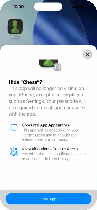 Press Hide App. Press Hide App.