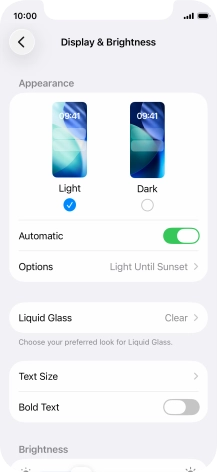 If you turn on the function, press Options and follow the instructions on the screen to select the required period of time for Dark Mode. If you turn on the function, press Options and follow the instructions on the screen to select the required period of time for Dark Mode.