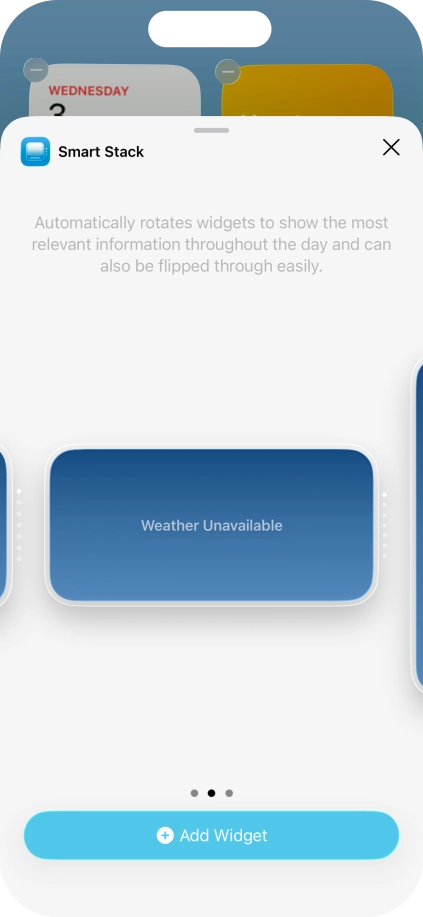 Slide your finger right or left on the screen to select the required widget size. Slide your finger right or left on the screen to select the required widget size.