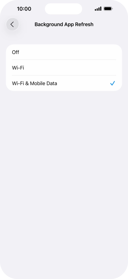 To turn off background refresh of apps, press Off. To turn off background refresh of apps, press Off.