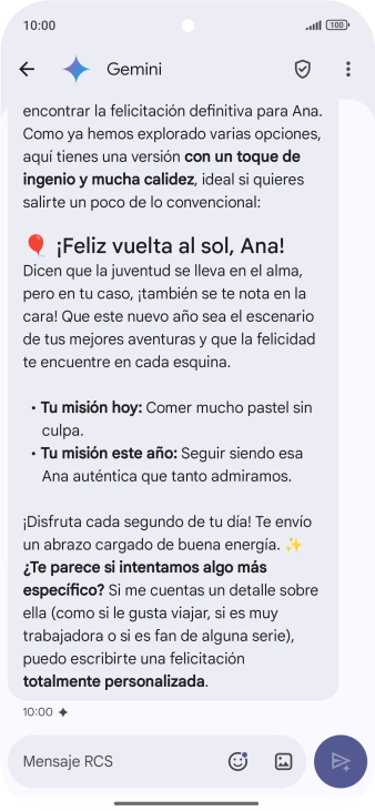 La propuesta de texto de Gemini se visualiza ahora en la pantalla. La propuesta de texto de Gemini se visualiza ahora en la pantalla.
