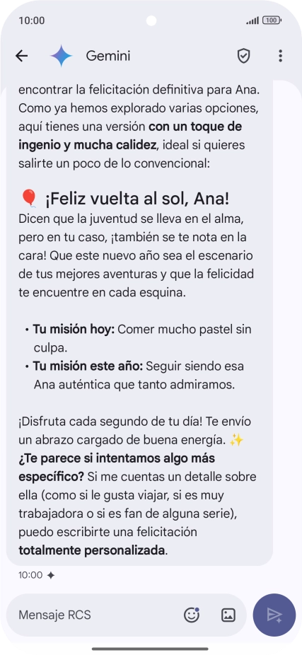 La propuesta de texto de Gemini se visualiza ahora en la pantalla. La propuesta de texto de Gemini se visualiza ahora en la pantalla.