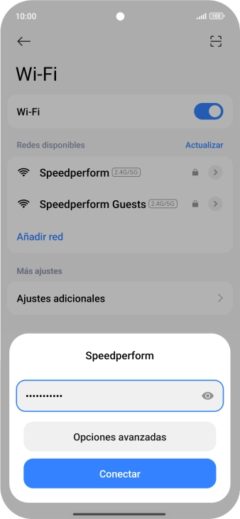 Introduce la contraseña de la red wifi y pulsa Conectar. Introduce la contraseña de la red wifi y pulsa Conectar.