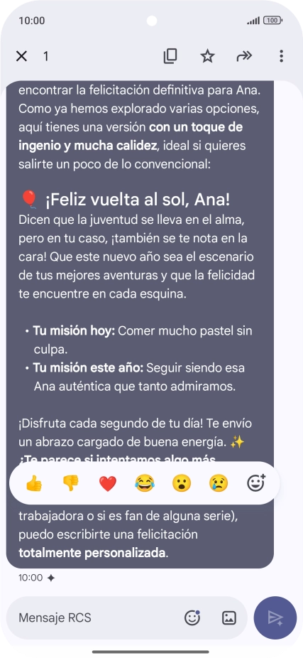 Pulsa la propuesta de texto de Gemini durante unos instantes. Sigue las indicaciones de la pantalla para utilizar el texto propuesto. Pulsa la propuesta de texto de Gemini durante unos instantes. Sigue las indicaciones de la pantalla para utilizar el texto propuesto.