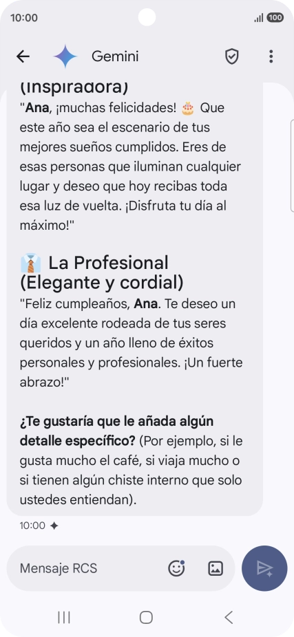 La propuesta de texto de Gemini se visualiza ahora en la pantalla. La propuesta de texto de Gemini se visualiza ahora en la pantalla.