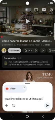 Sigue las indicaciones de la pantalla para escribir o decir en alto la pregunta que quieres hacer del vídeo. Sigue las indicaciones de la pantalla para escribir o decir en alto la pregunta que quieres hacer del vídeo.