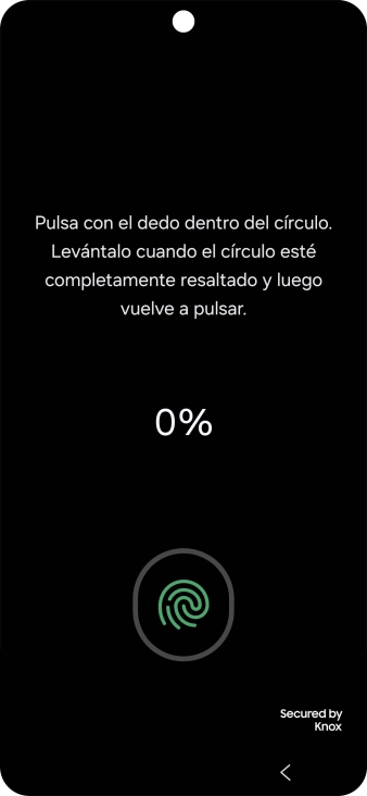 Sigue las indicaciones de la pantalla para crear una huella digital como código de seguridad. Sigue las indicaciones de la pantalla para crear una huella digital como código de seguridad.