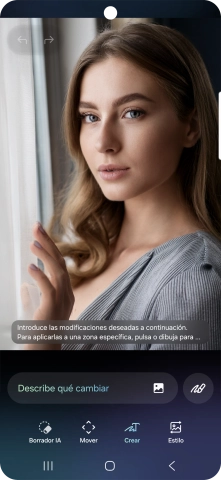 Pulsa Describe qué cambiar y escribe con tus propias palabras los cambios o adiciones que deseas llevar a cabo en la fotografía. Pulsa Describe qué cambiar y escribe con tus propias palabras los cambios o adiciones que deseas llevar a cabo en la fotografía.