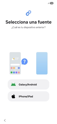 Pulsa el ajuste deseado y sigue las instrucciones de la pantalla para transferir el contenido del otro teléfono. Pulsa el ajuste deseado y sigue las instrucciones de la pantalla para transferir el contenido del otro teléfono.