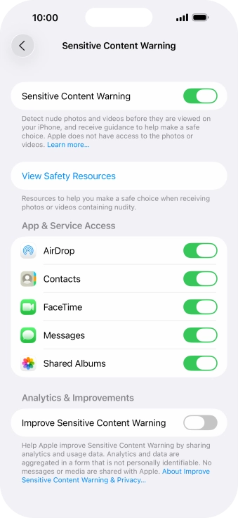 Press the indicators next to the required applications to turn the function on or off. Press the indicators next to the required applications to turn the function on or off.