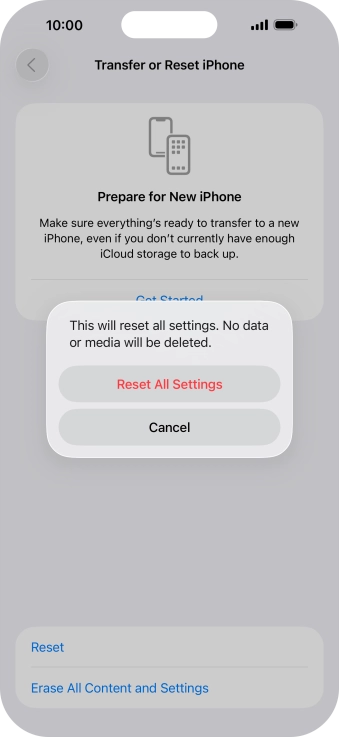 Press Reset All Settings. Press Reset All Settings.