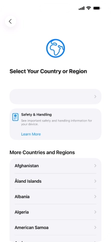 Press the required country or area. Press the required country or area.