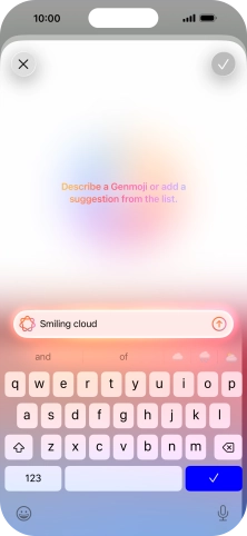 Write in your own words what you would like your Genmoji to look like, and press arrow up. Write in your own words what you would like your Genmoji to look like, and press arrow up.