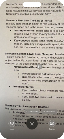 To use visual intelligence on a text, take a picture of the text, press the required setting and follow the instructions on the screen to use the function. To use visual intelligence on a text, take a picture of the text, press the required setting and follow the instructions on the screen to use the function.